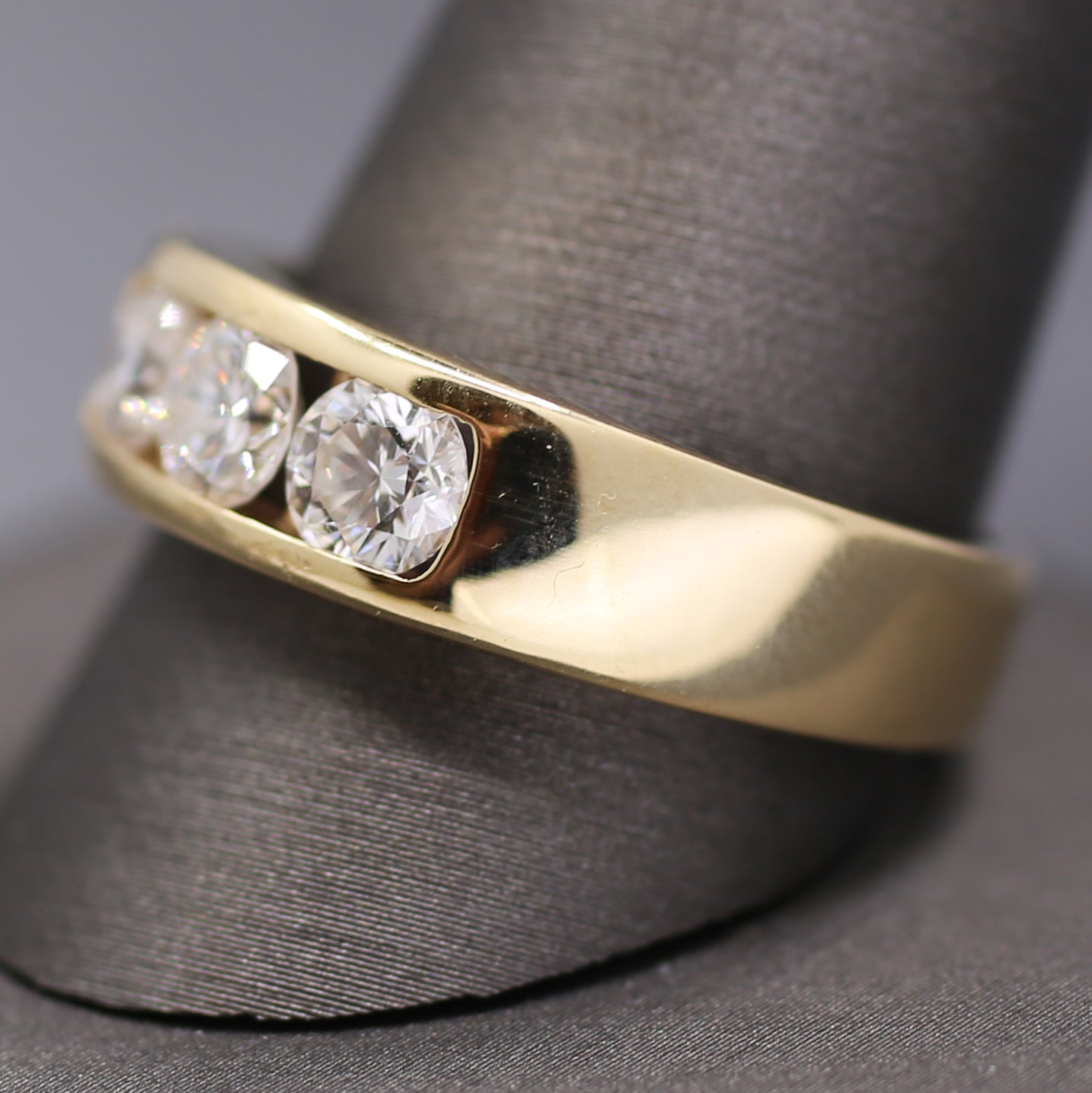 Sleek Men's Three Stone Diamond Channel Set Band Ring in 14k Yellow Gold