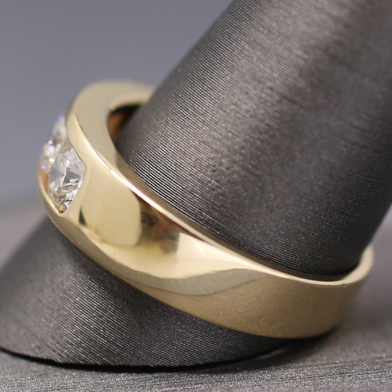 Sleek Men's Three Stone Diamond Channel Set Band Ring in 14k Yellow Gold