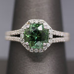 Exquisite Mint Green Tourmaline and Diamond Split Shank Ring in 14k White Gold