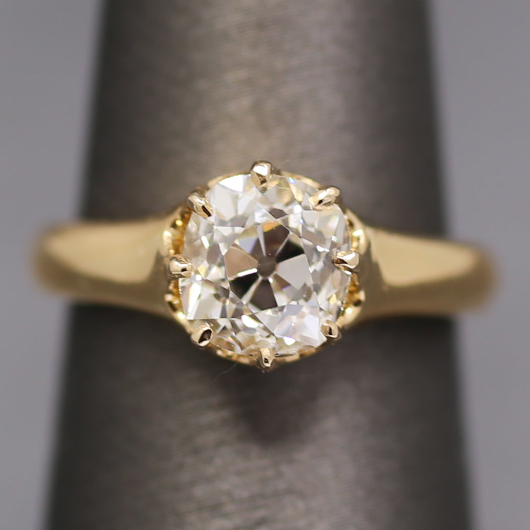 Antique GIA Certified Old Mine Cut Diamond Solitaire Engagement Ring from 1883
