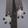 Sparkling Old Mine Cut Diamond Cluster and Sapphire Earrings in 14k