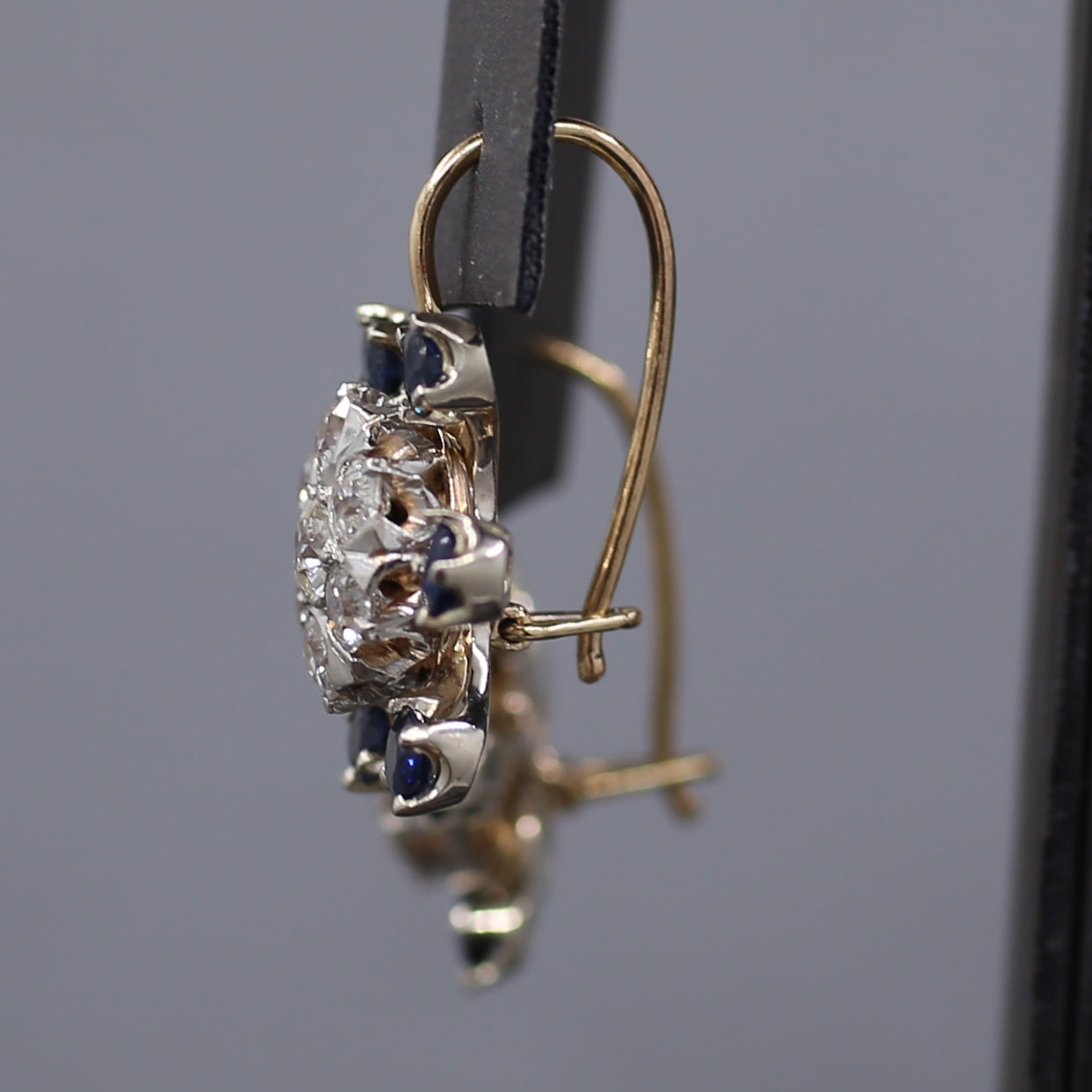 Sparkling Old Mine Cut Diamond Cluster and Sapphire Earrings in 14k