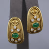 Etruscan Revival Bezel Set Emerald and Diamond Earrings in 18k Yellow Gold