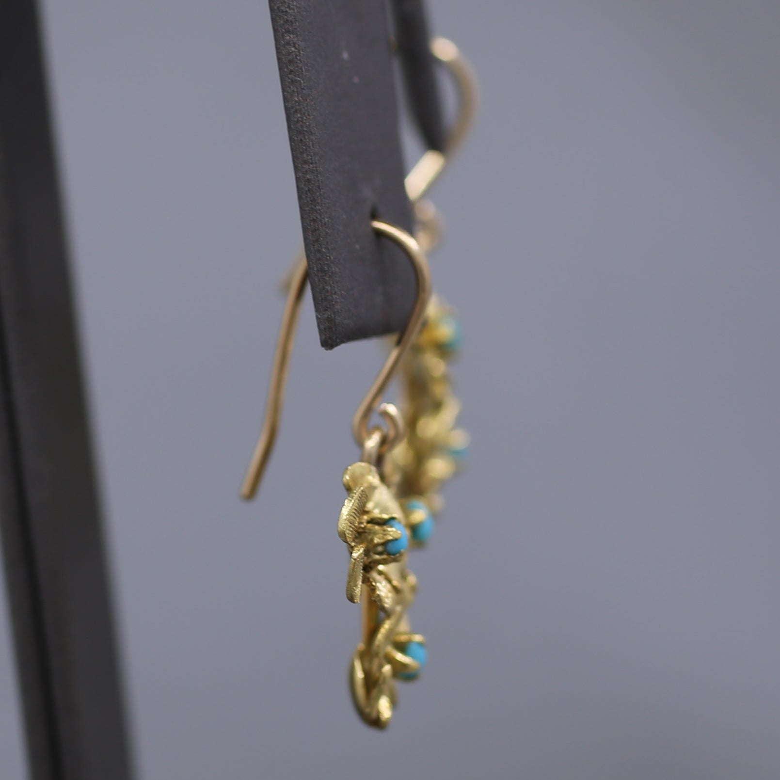 Antique Turquoise Floral Flower Trio Dangle Earrings in 18k Yellow Gold by Birks