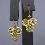 Antique Turquoise Floral Flower Trio Dangle Earrings in 18k Yellow Gold by Birks
