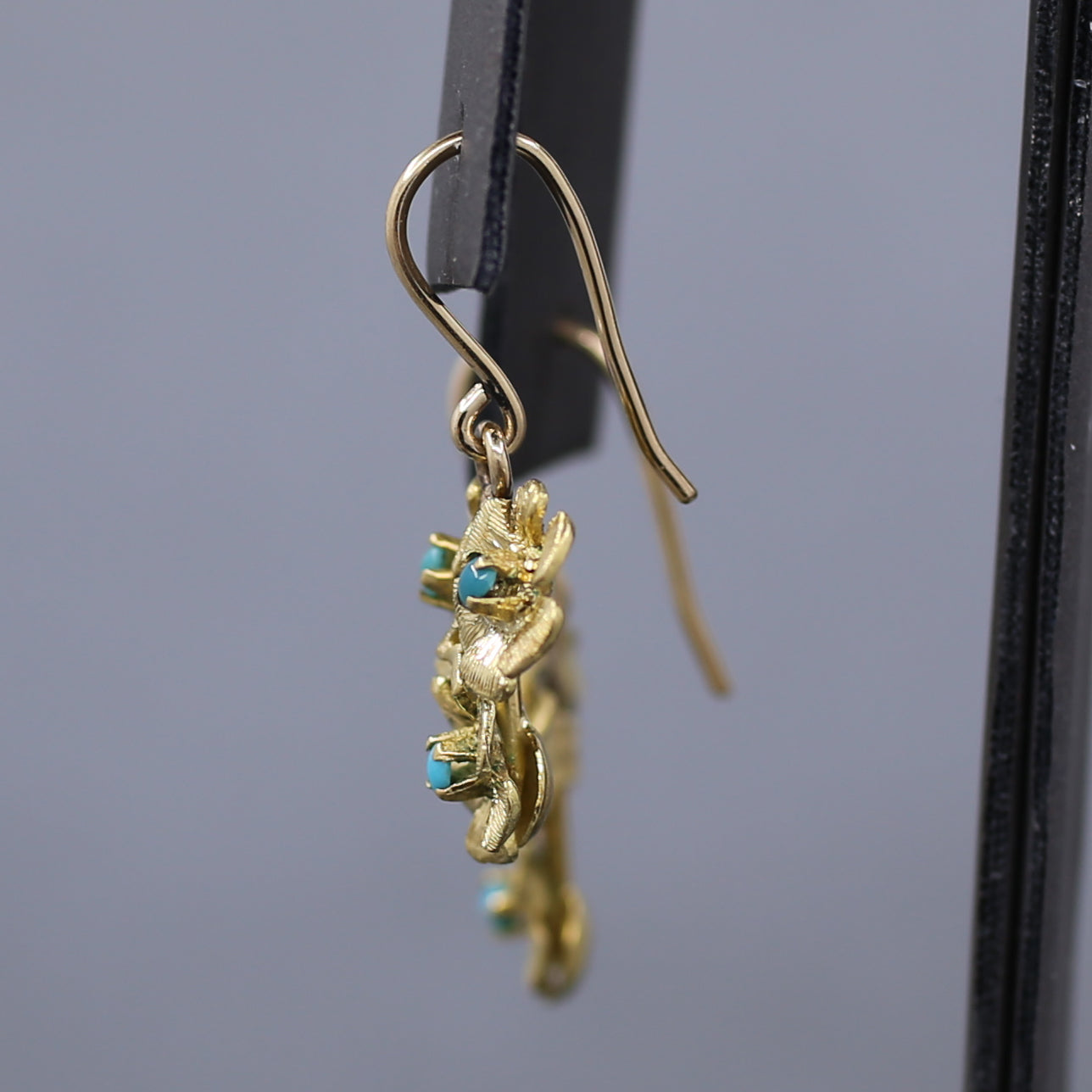 Antique Turquoise Floral Flower Trio Dangle Earrings in 18k Yellow Gold by Birks