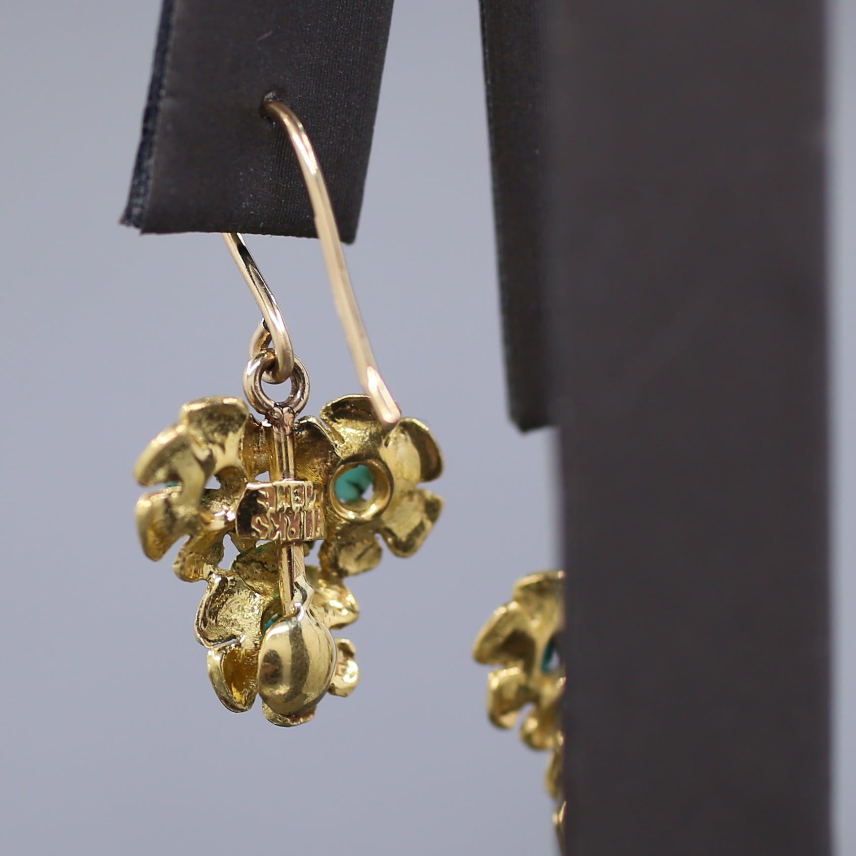 Antique Turquoise Floral Flower Trio Dangle Earrings in 18k Yellow Gold by Birks