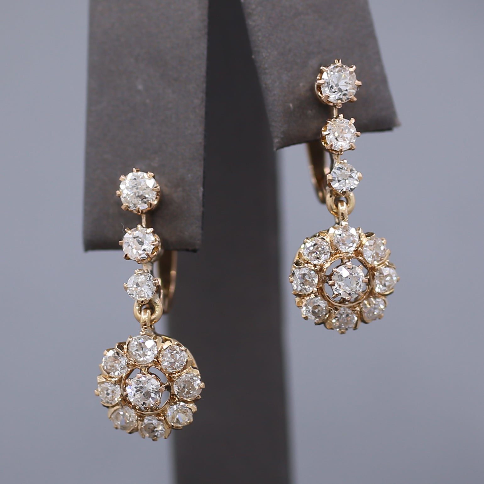 Sparkling Antique Victorian Old Cut Diamond Dangle Earrings in 14k Rose Gold