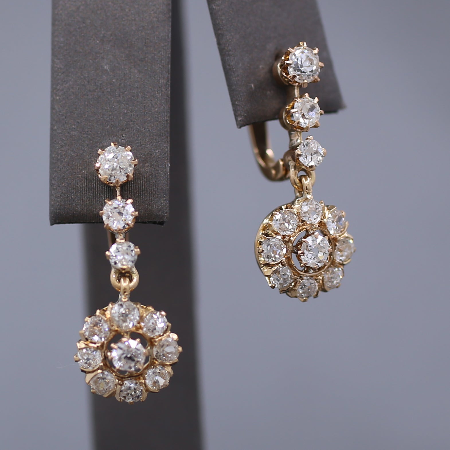 Sparkling Antique Victorian Old Cut Diamond Dangle Earrings in 14k Rose Gold