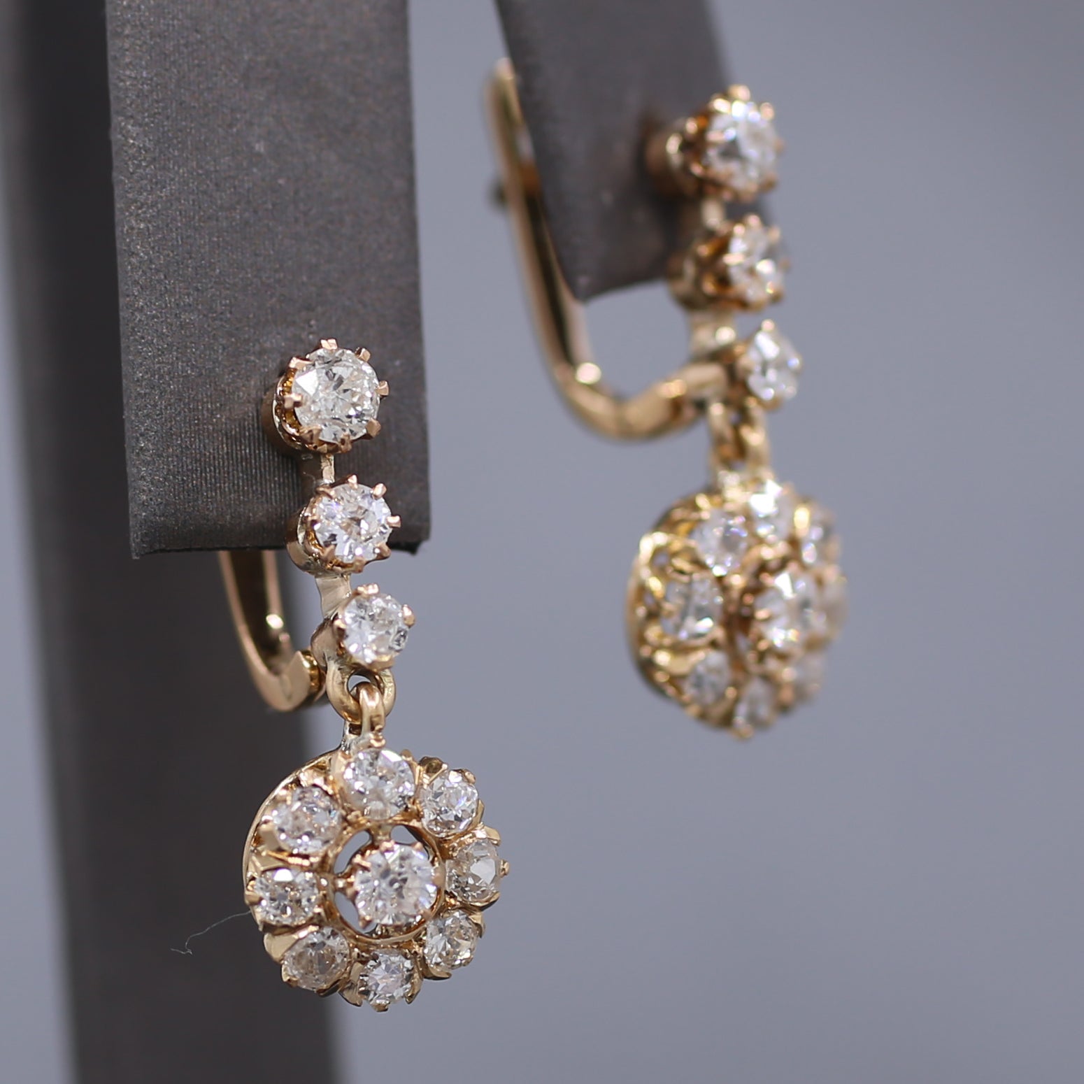 Sparkling Antique Victorian Old Cut Diamond Dangle Earrings in 14k Rose Gold