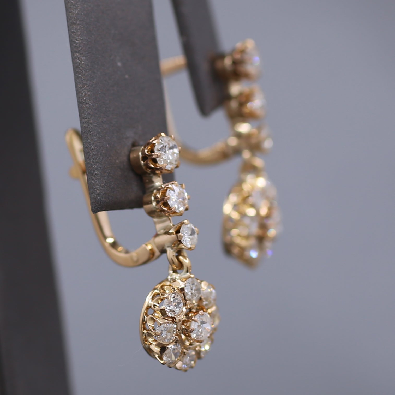 Sparkling Antique Victorian Old Cut Diamond Dangle Earrings in 14k Rose Gold