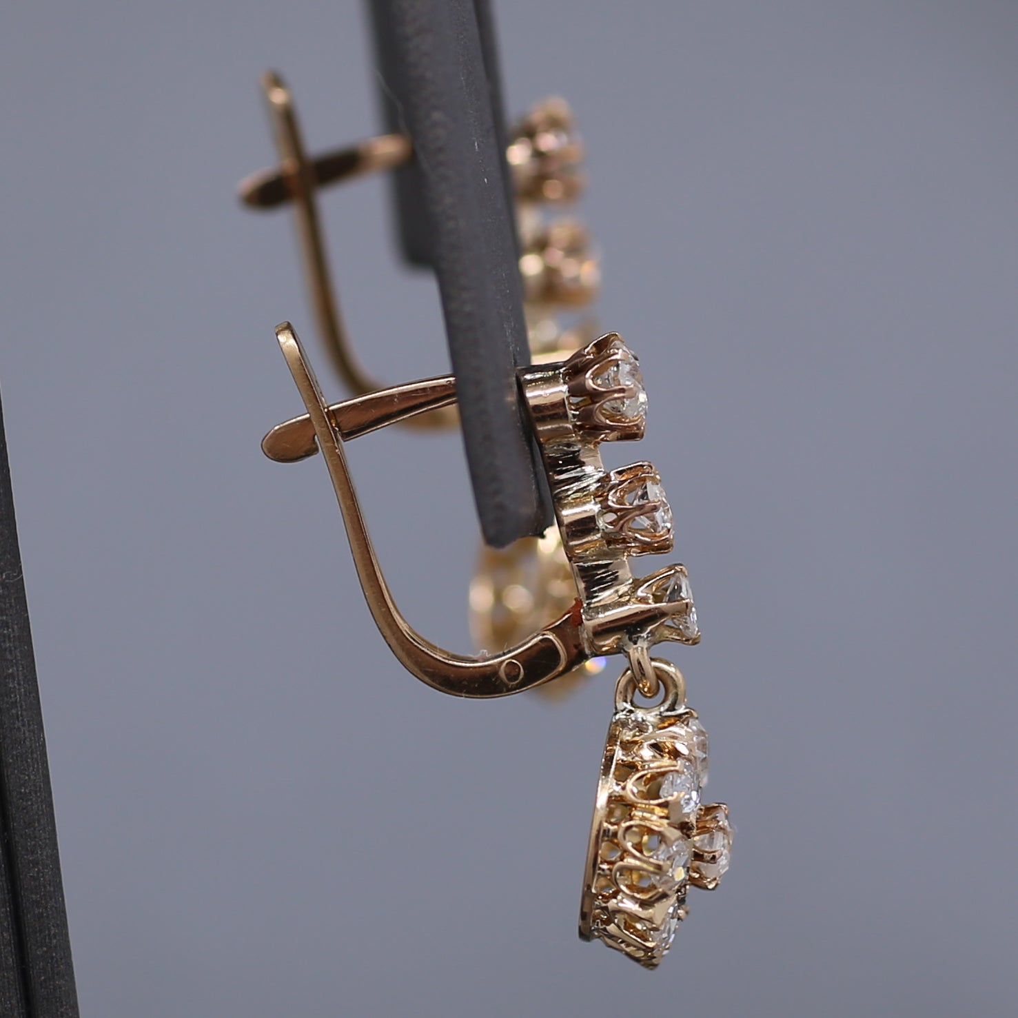 Sparkling Antique Victorian Old Cut Diamond Dangle Earrings in 14k Rose Gold