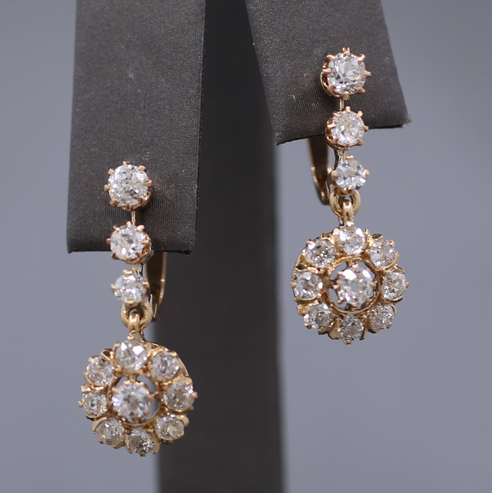 Sparkling Antique Victorian Old Cut Diamond Dangle Earrings in 14k Rose Gold