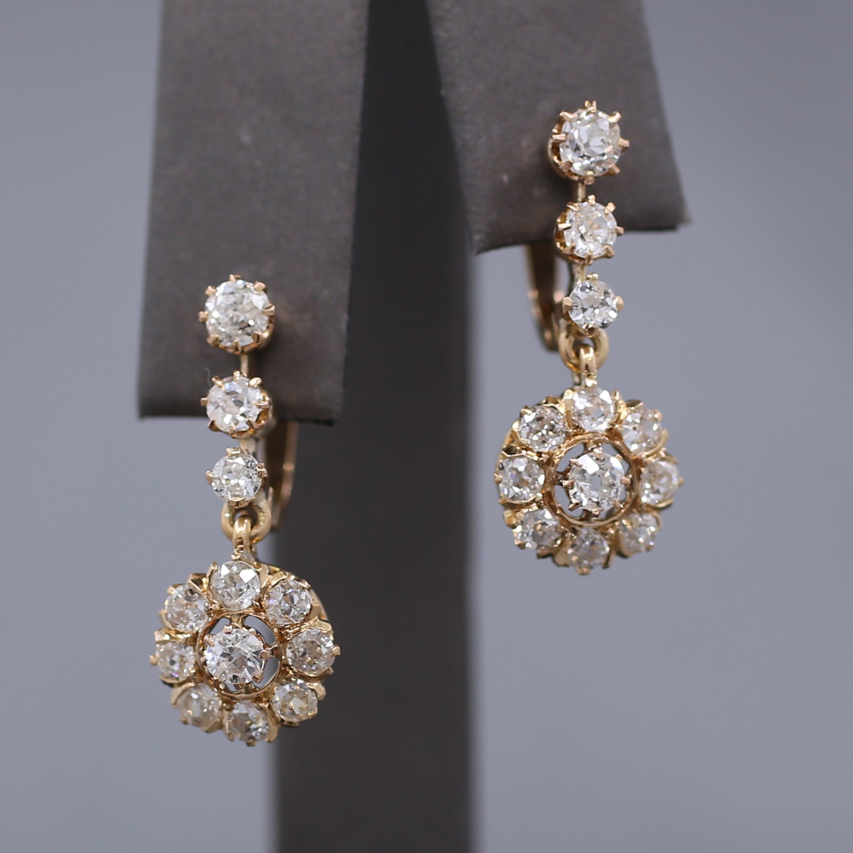 Sparkling Antique Victorian Old Cut Diamond Dangle Earrings in 14k Rose Gold