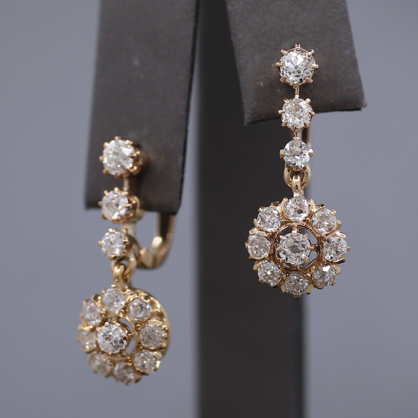 Sparkling Antique Victorian Old Cut Diamond Dangle Earrings in 14k Rose Gold