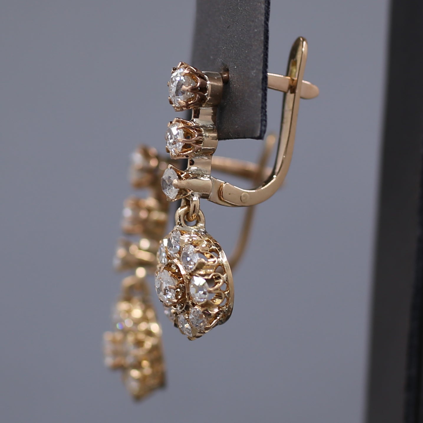 Sparkling Antique Victorian Old Cut Diamond Dangle Earrings in 14k Rose Gold