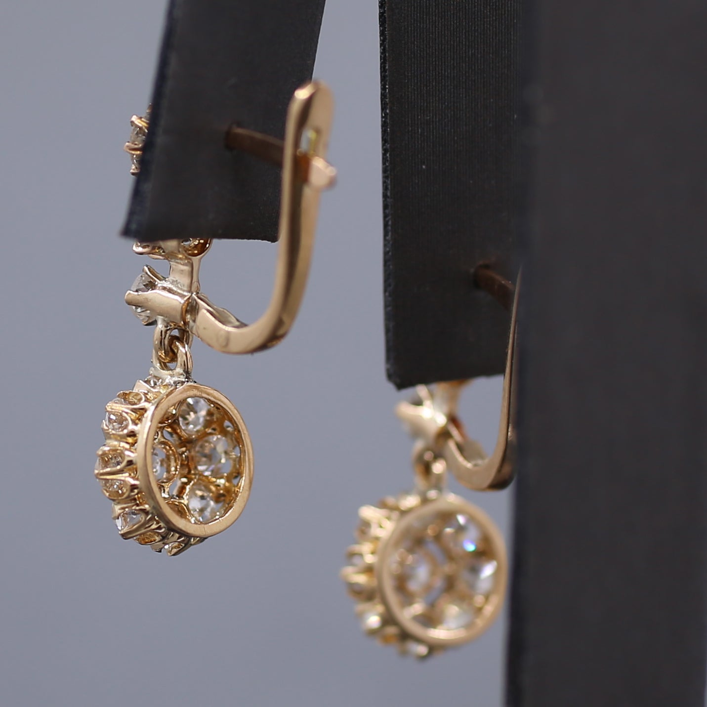 Sparkling Antique Victorian Old Cut Diamond Dangle Earrings in 14k Rose Gold