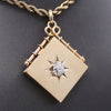 Exquisite Antique Victorian Square Locket with Old Mine Cut Diamond Center in 14k Rosy Yellow Gold