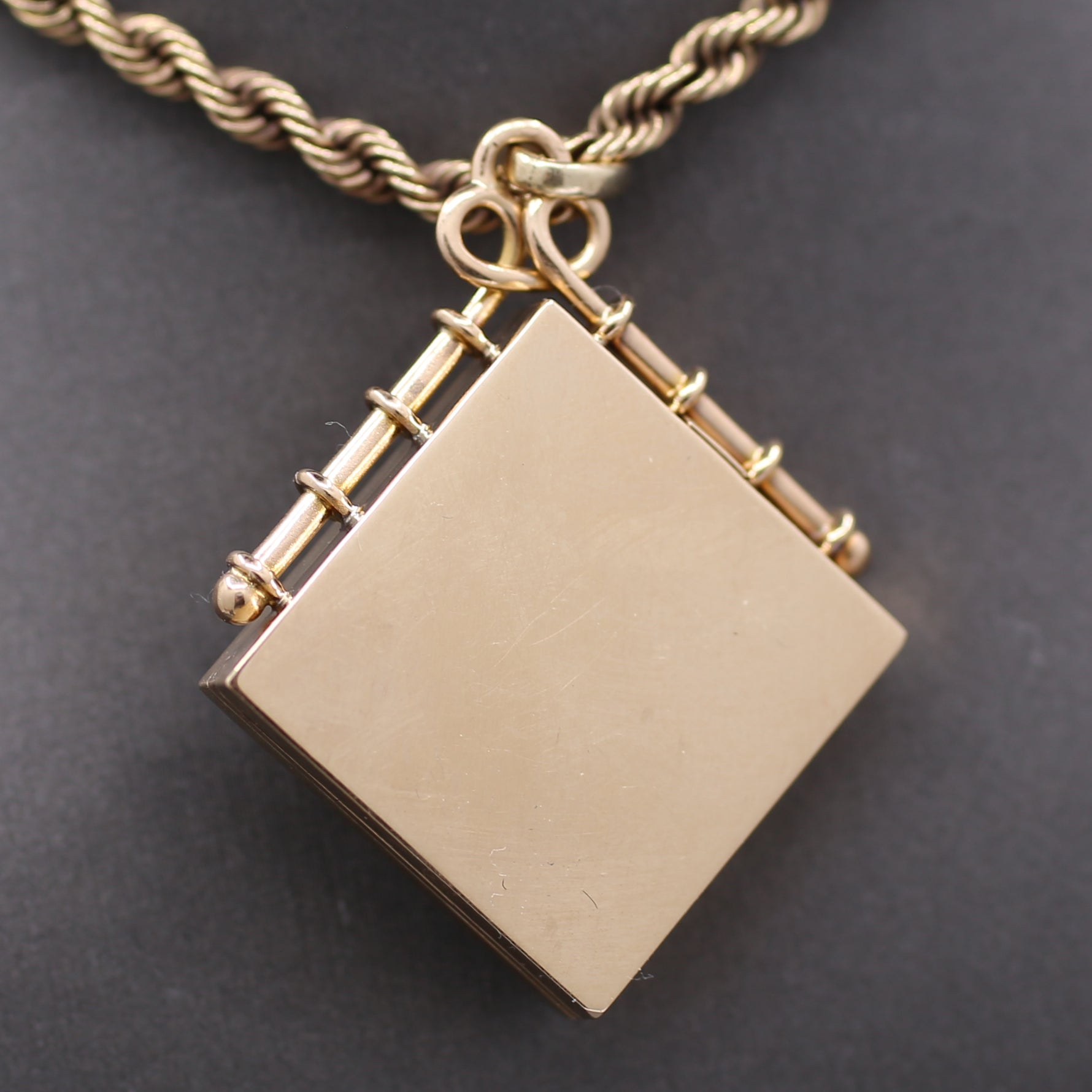 Exquisite Antique Victorian Square Locket with Old Mine Cut Diamond Center in 14k Rosy Yellow Gold
