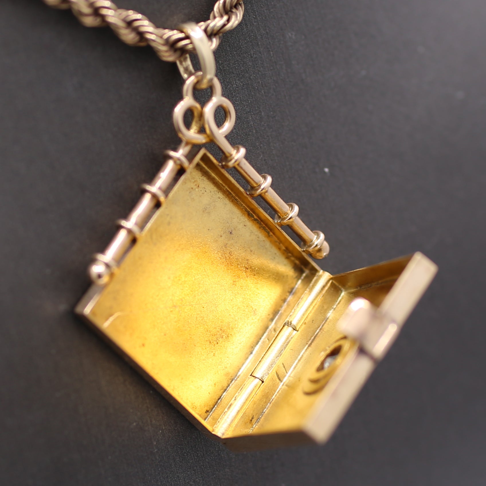 Exquisite Antique Victorian Square Locket with Old Mine Cut Diamond Center in 14k Rosy Yellow Gold