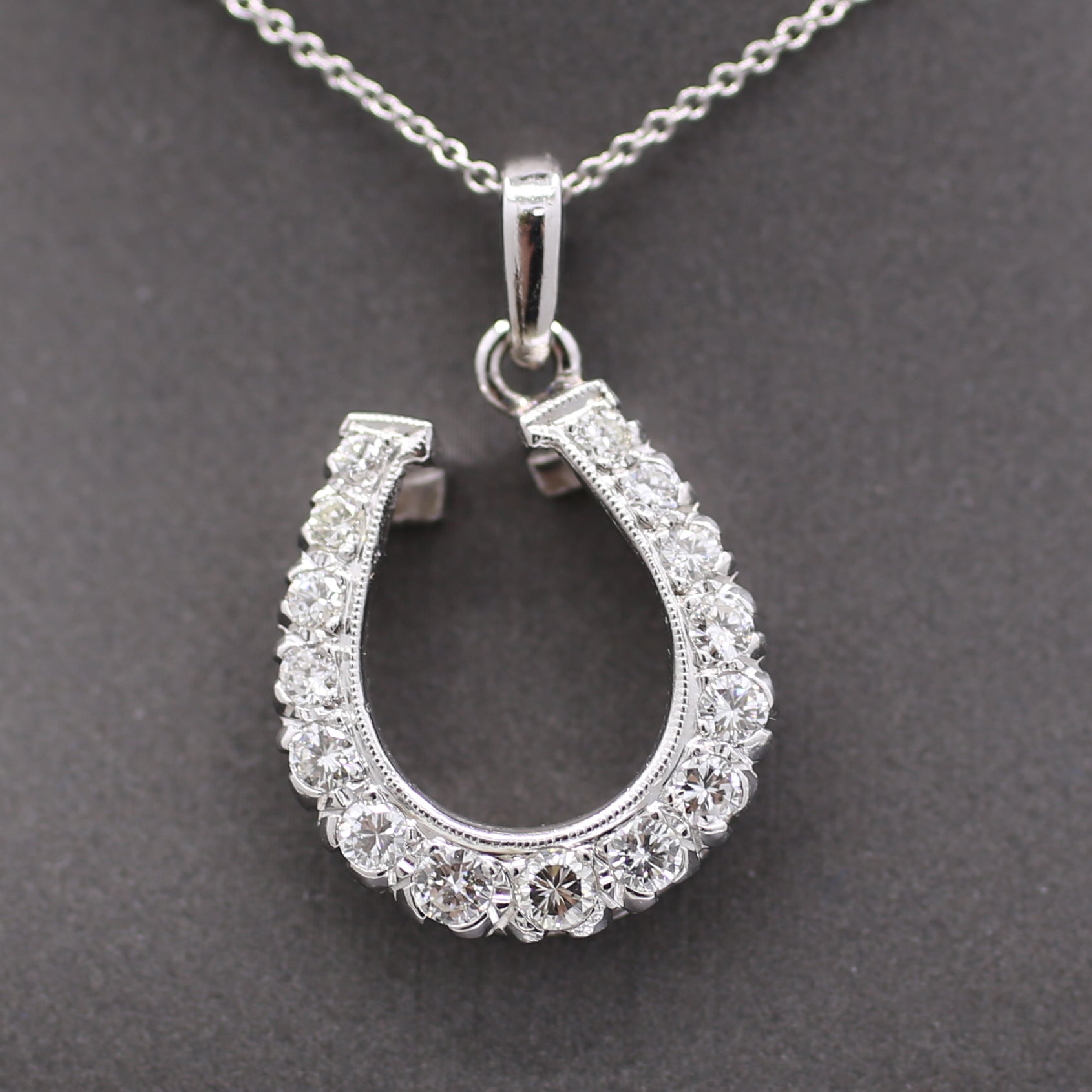 Sparkling Diamond Horseshoe Pendant in 14k White Gold