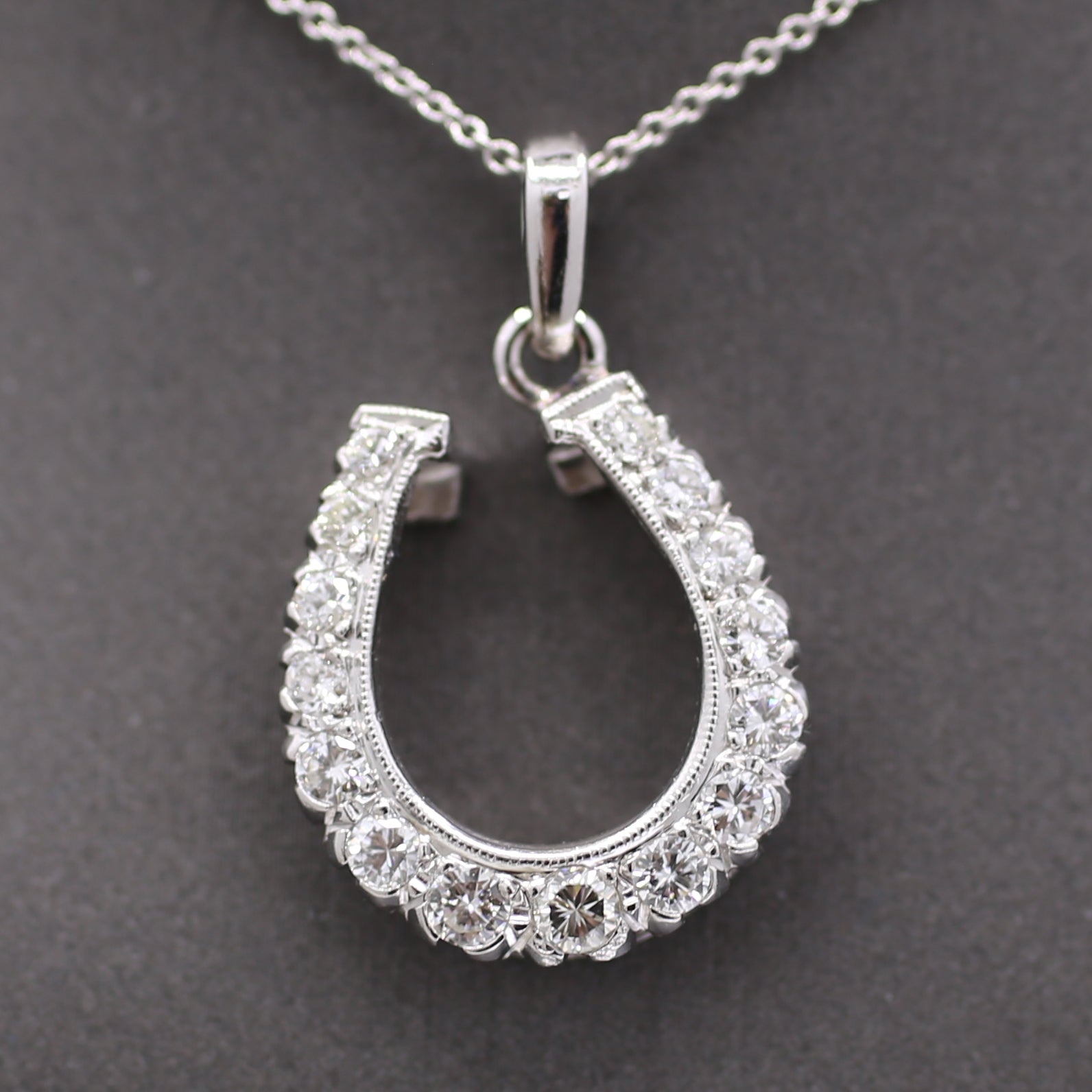 Sparkling Diamond Horseshoe Pendant in 14k White Gold