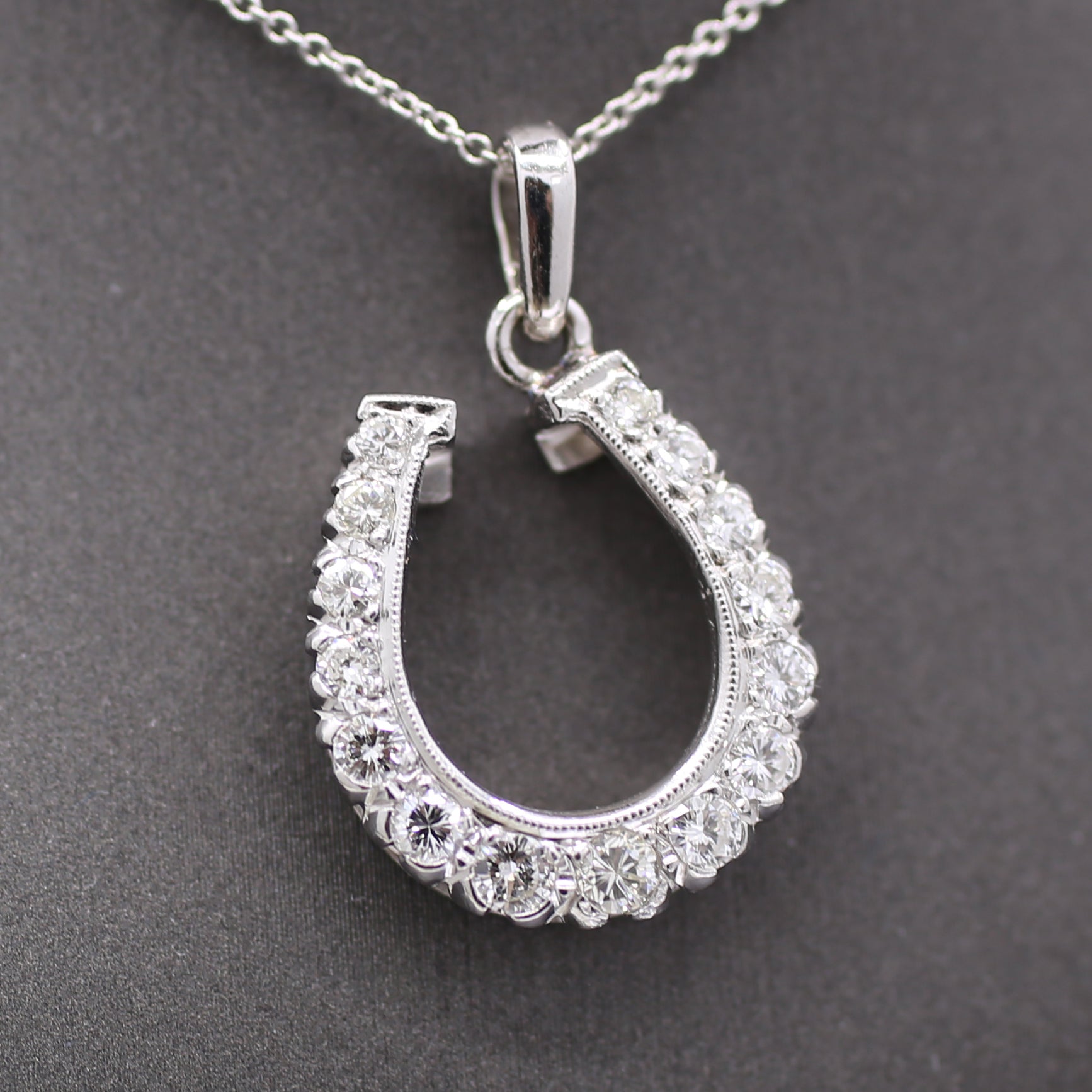 Sparkling Diamond Horseshoe Pendant in 14k White Gold