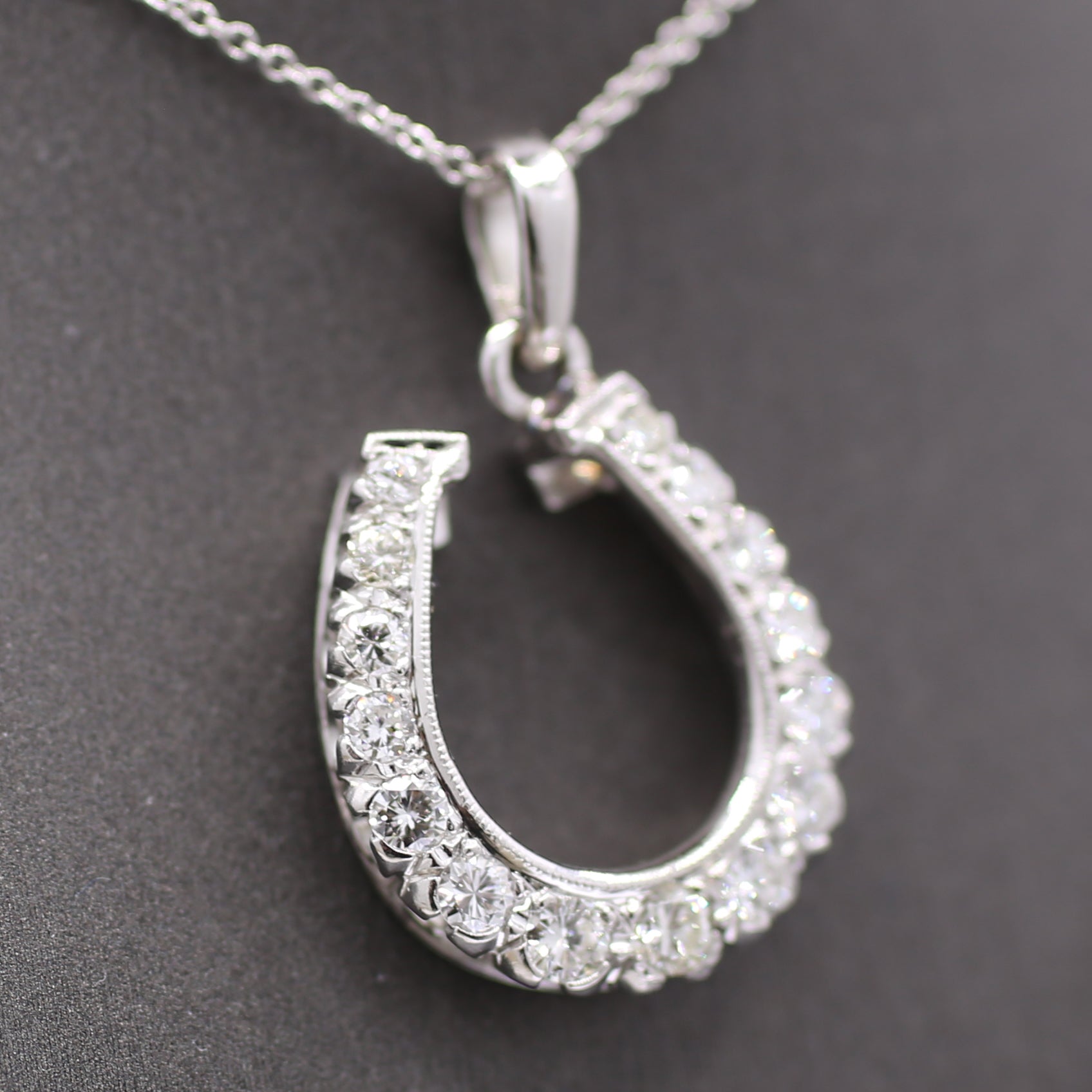 Sparkling Diamond Horseshoe Pendant in 14k White Gold