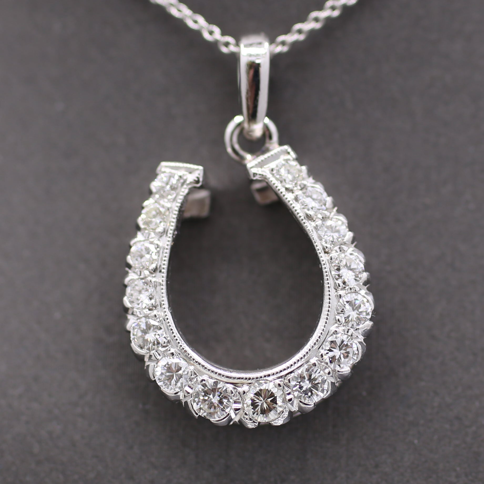 Sparkling Diamond Horseshoe Pendant in 14k White Gold