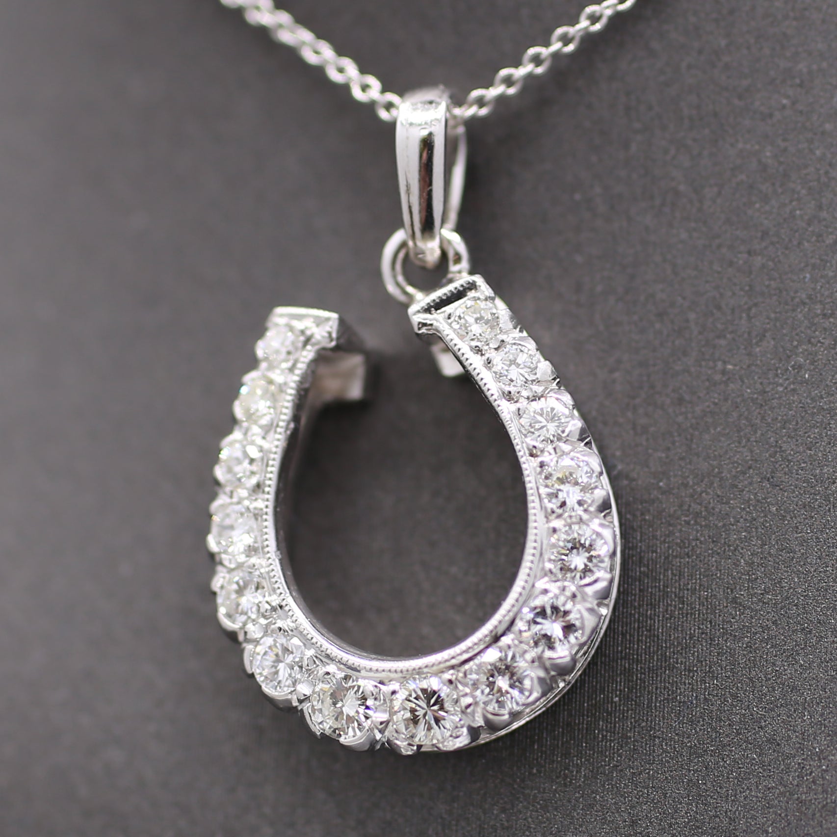 Sparkling Diamond Horseshoe Pendant in 14k White Gold