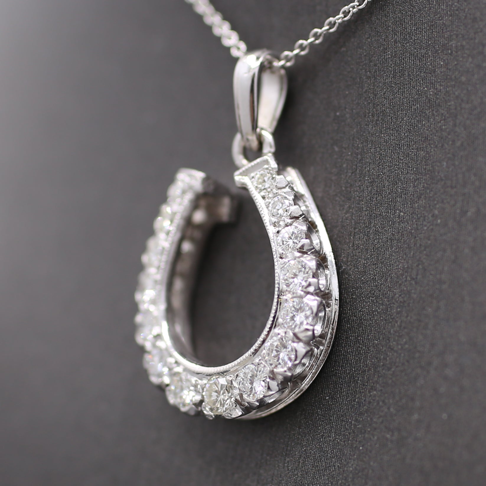 Sparkling Diamond Horseshoe Pendant in 14k White Gold