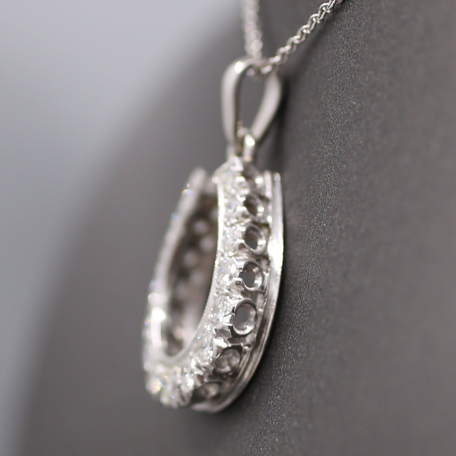 Sparkling Diamond Horseshoe Pendant in 14k White Gold