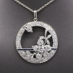 Exquisite Art Deco Old Cut Diamond and Sapphire Floral Pendant in Platinum