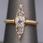 Antique Victorian Old Cut and Rose Cut Diamond Navette Ring in 14k Rosy Gold