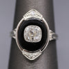Incredible Art Deco Old Mine Cut Diamond Onyx Ring in Platinum
