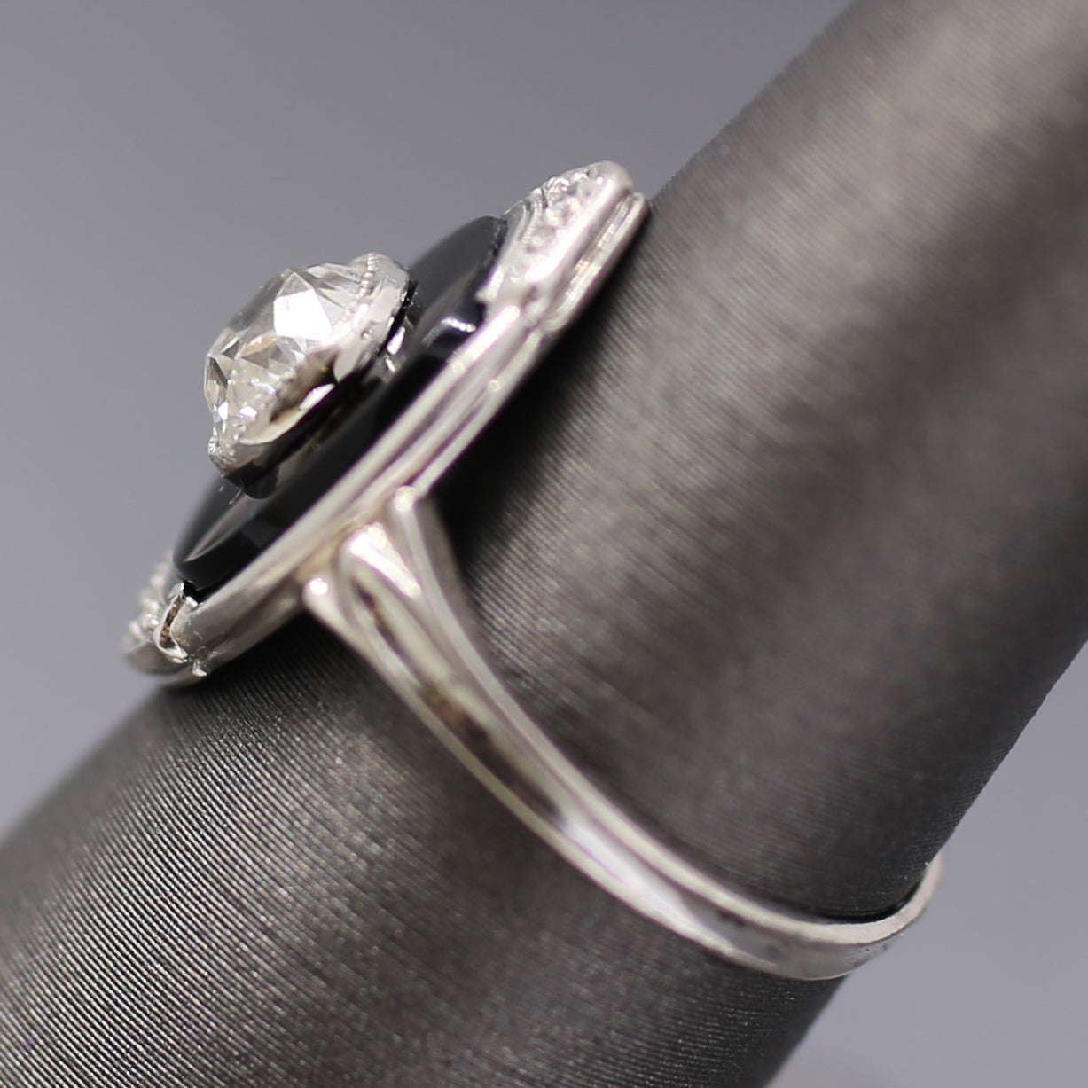Incredible Art Deco Old Mine Cut Diamond Onyx Ring in Platinum