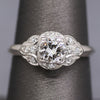 Late Art Deco Transitional Cut Diamond Scalloped Engagement Ring in Platinum