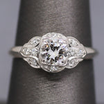 Late Art Deco Transitional Cut Diamond Scalloped Engagement Ring in Platinum