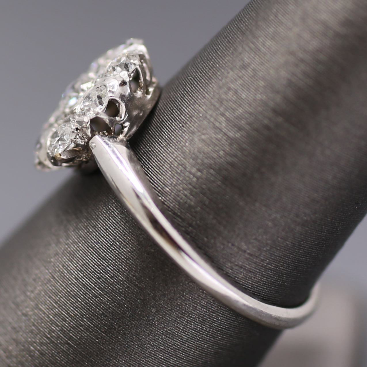 Old European Cut Diamond Daisy Target Cluster Ring in 18k White Gold