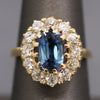 Antique Steely Blue Sapphire and Old European Cut Diamond Ring in 14k Yellow Gold
