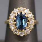 Antique Steely Blue Sapphire and Old European Cut Diamond Ring in 14k Yellow Gold