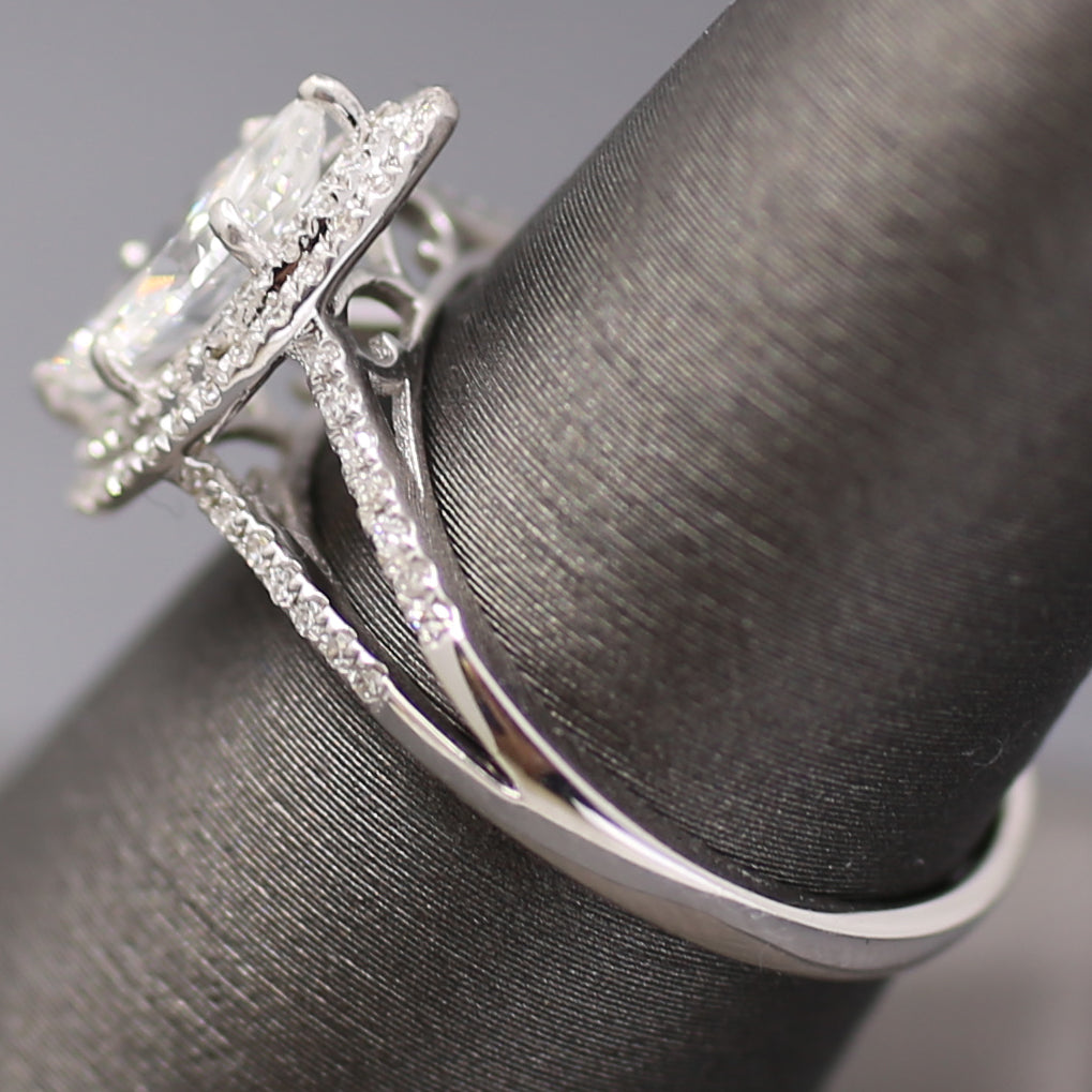 Sparkly GIA Certified Marquise Cut Diamond Halo Split Shank Engagement Ring in 18k White Gold