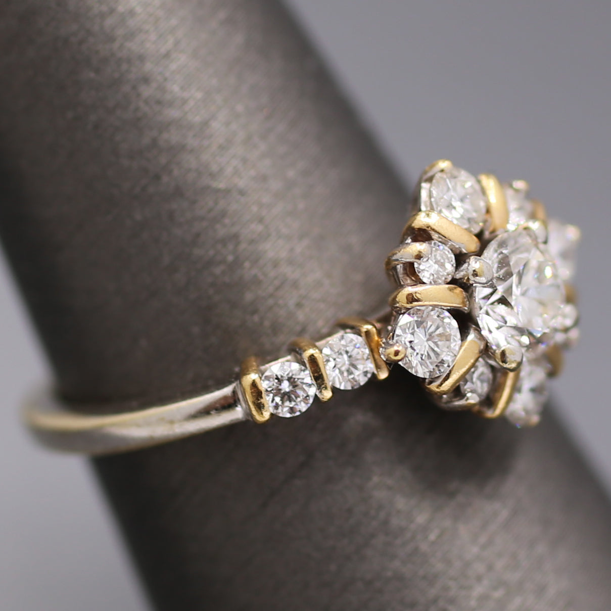 Vintage Two Tone Diamond Compass Cluster Ring in 14k Yellow and White Gold