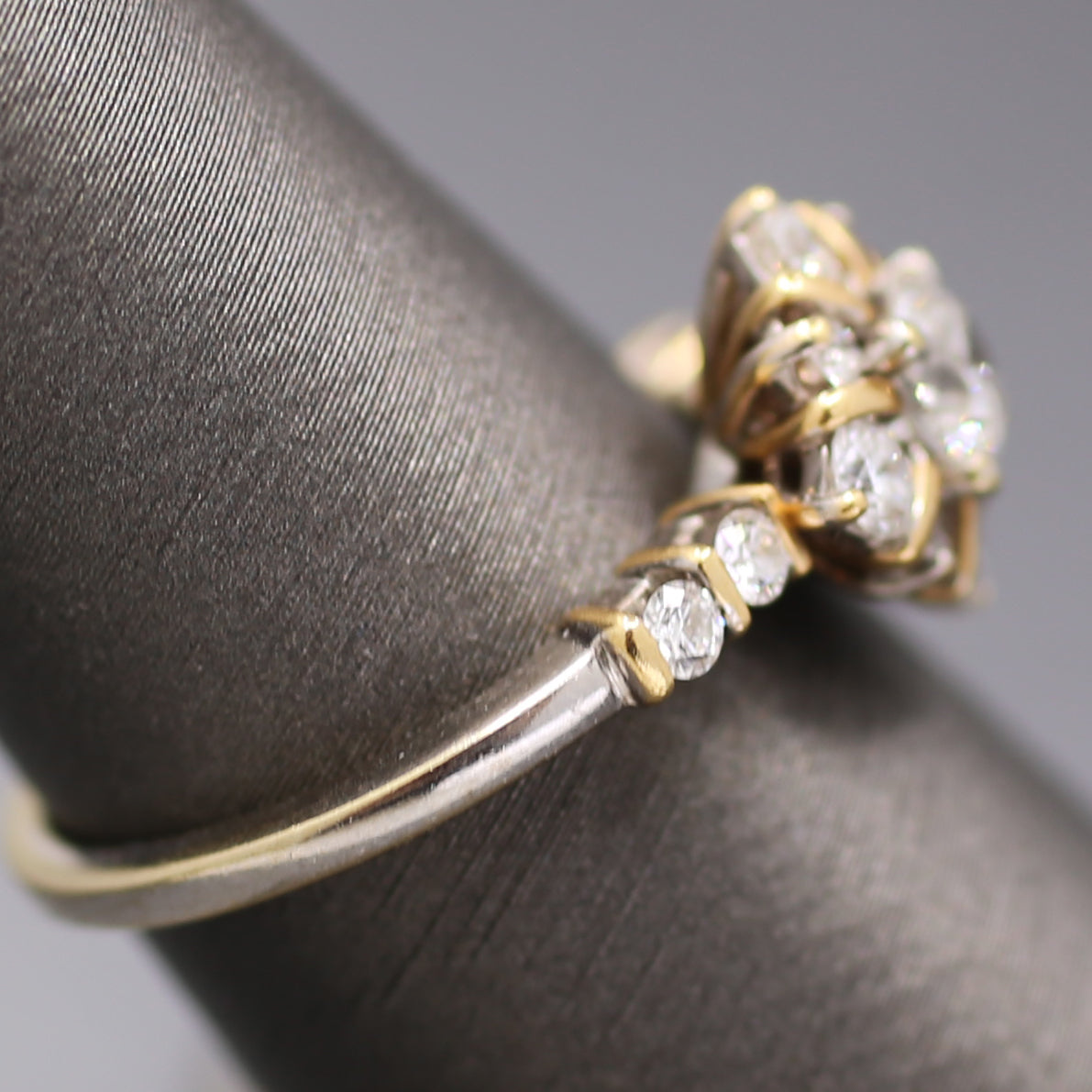 Vintage Two Tone Diamond Compass Cluster Ring in 14k Yellow and White Gold