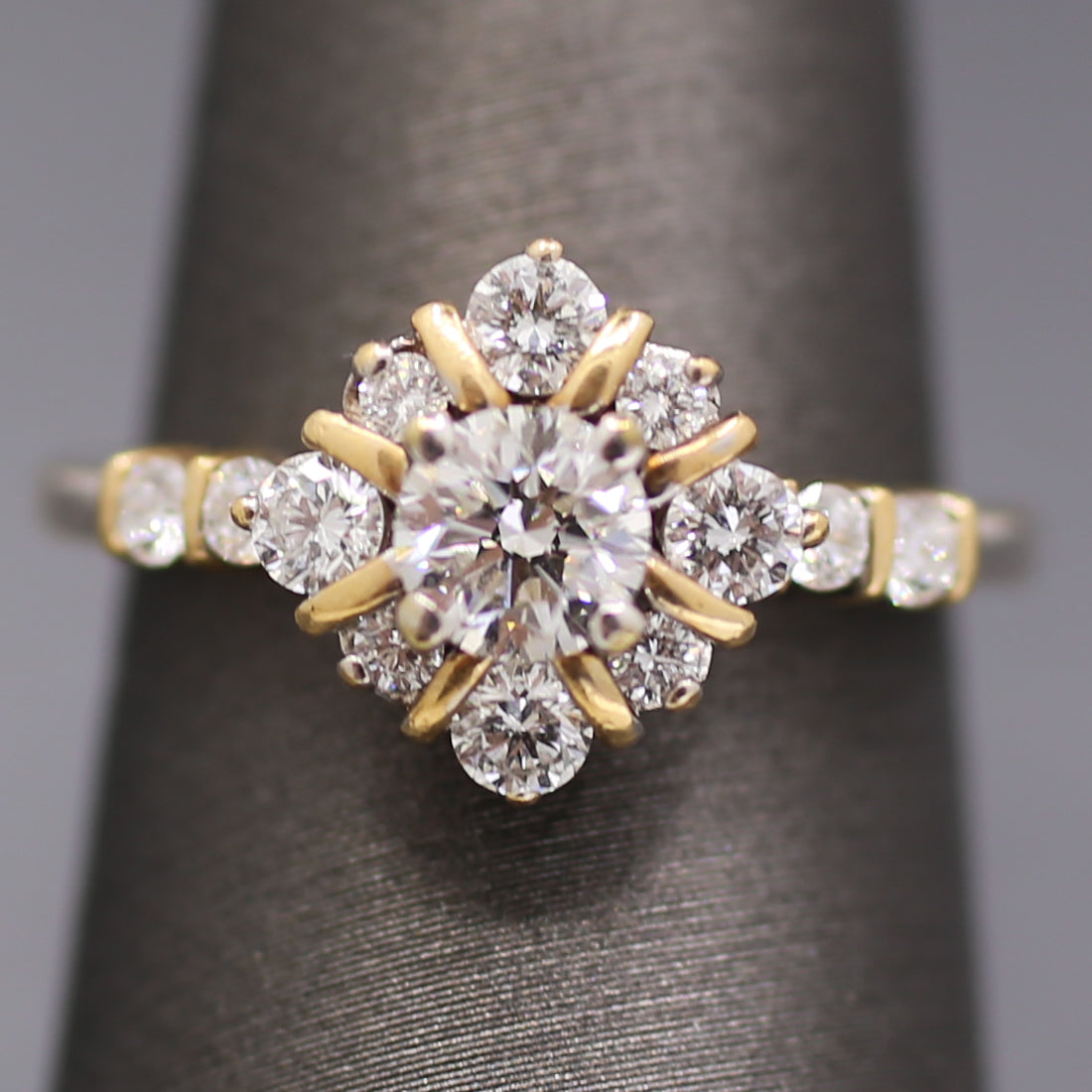 Vintage Two Tone Diamond Compass Cluster Ring in 14k Yellow and White Gold