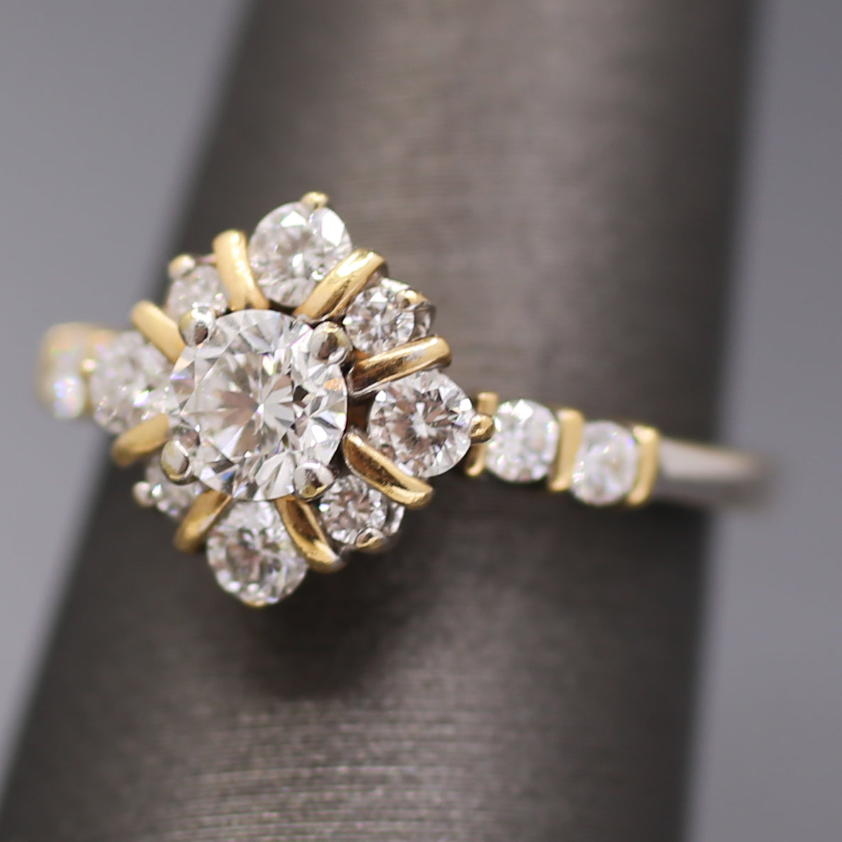 Vintage Two Tone Diamond Compass Cluster Ring in 14k Yellow and White Gold