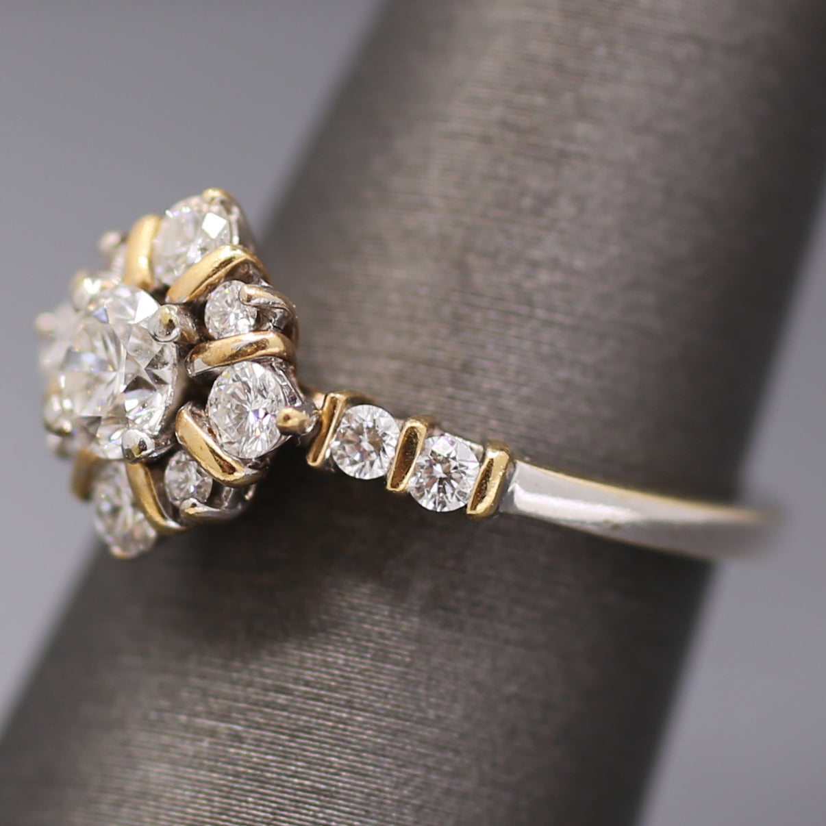 Vintage Two Tone Diamond Compass Cluster Ring in 14k Yellow and White Gold