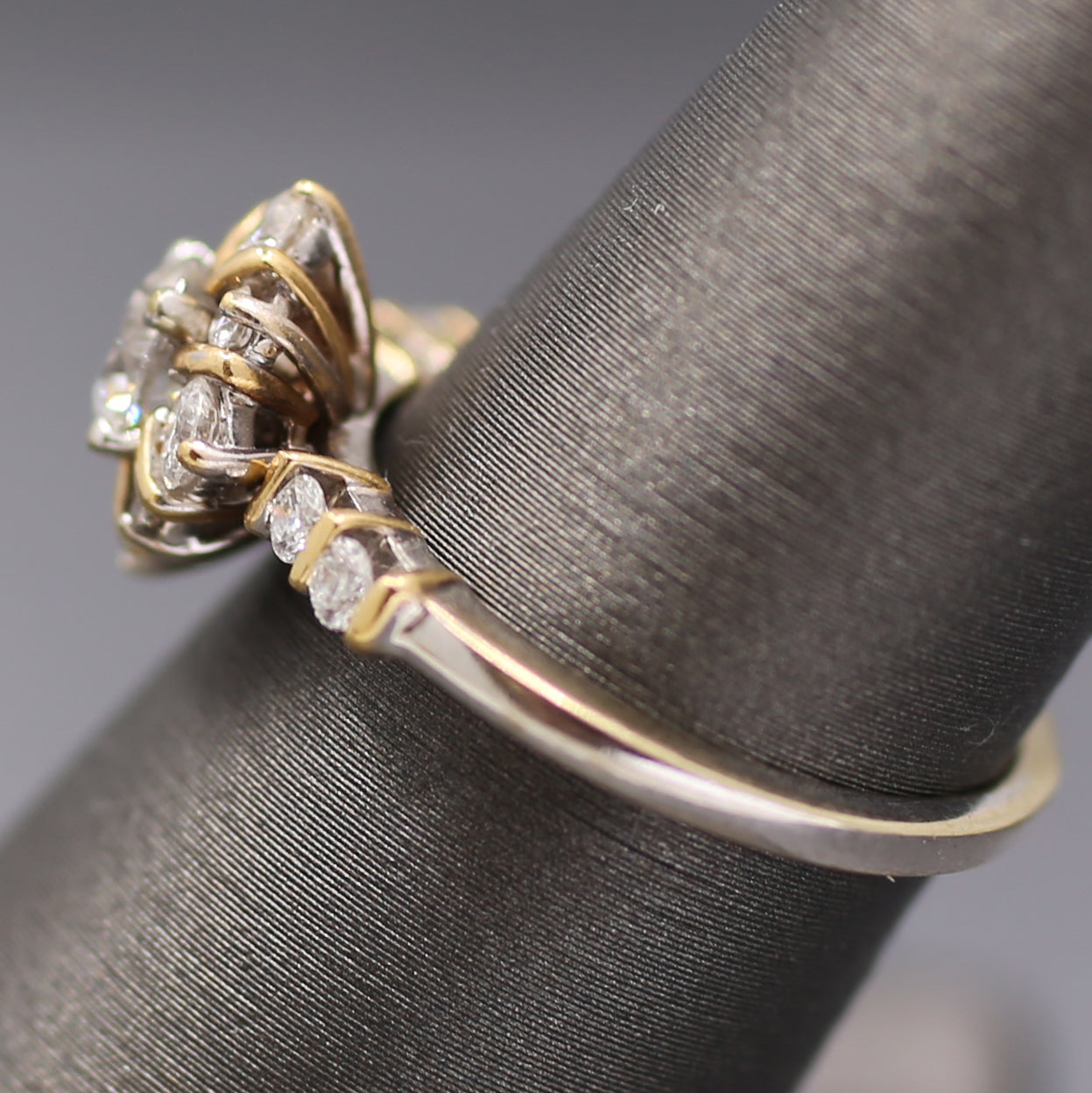 Vintage Two Tone Diamond Compass Cluster Ring in 14k Yellow and White Gold