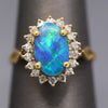 Vintage Blue & Green Boulder Opal and Diamond Ring in 18k Yellow Gold