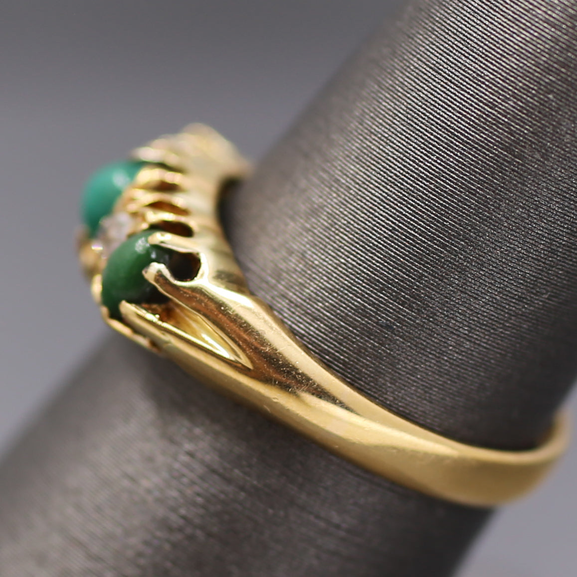Victorian Turquoise and Old Mine Cut Diamond Five Stone Ring in 18k Yellow Gold